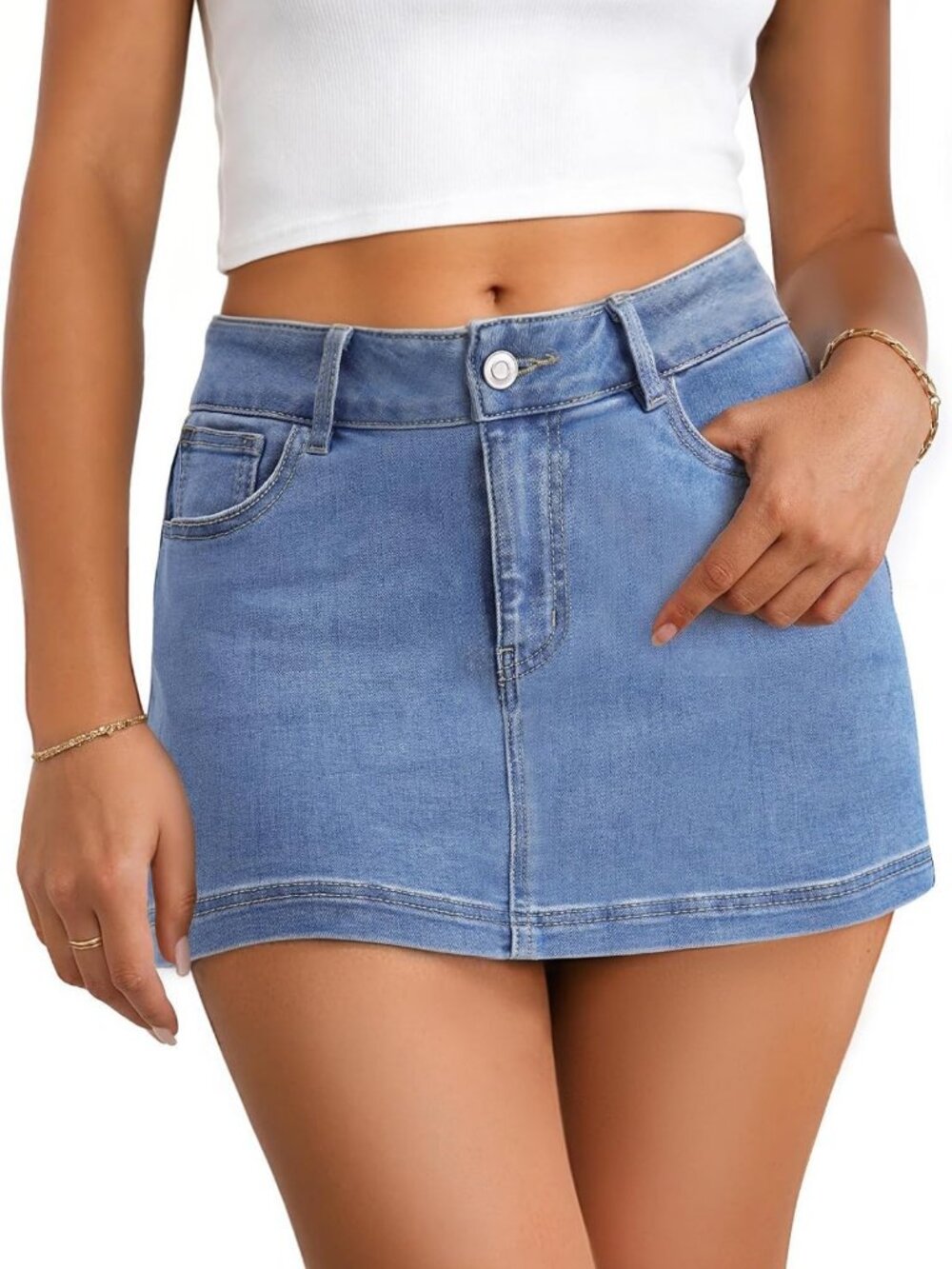 Trendy Stretchy Denim Mini Skirt for Women, Casual Cute Micro Jean Skirt with